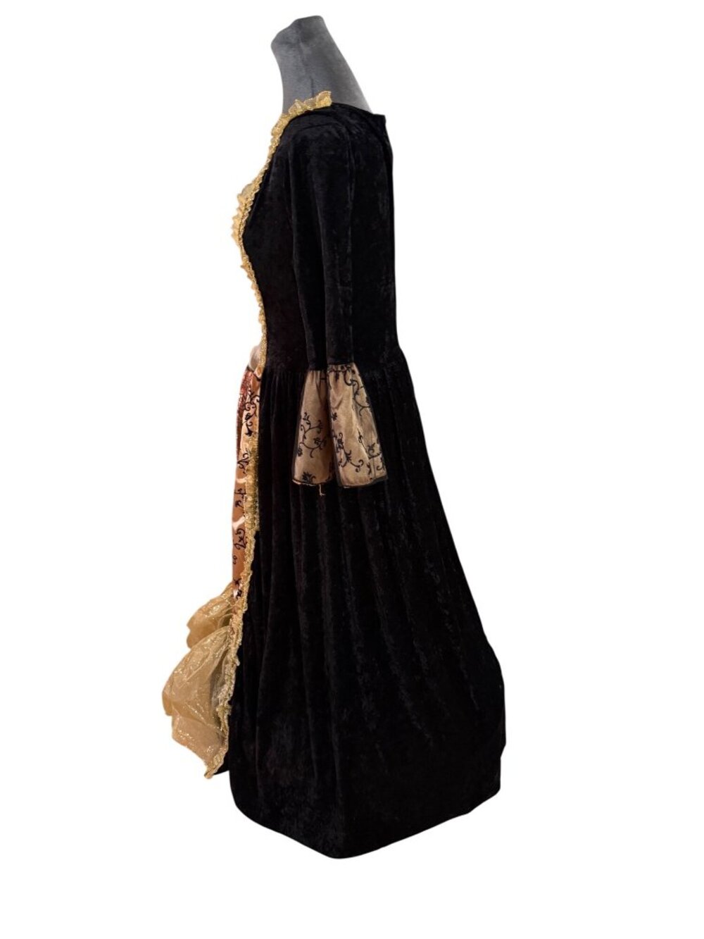Victorian-Inspired Black & Gold Costume Dress With Velvet Details Small/Medium P - Picture 2 of 5